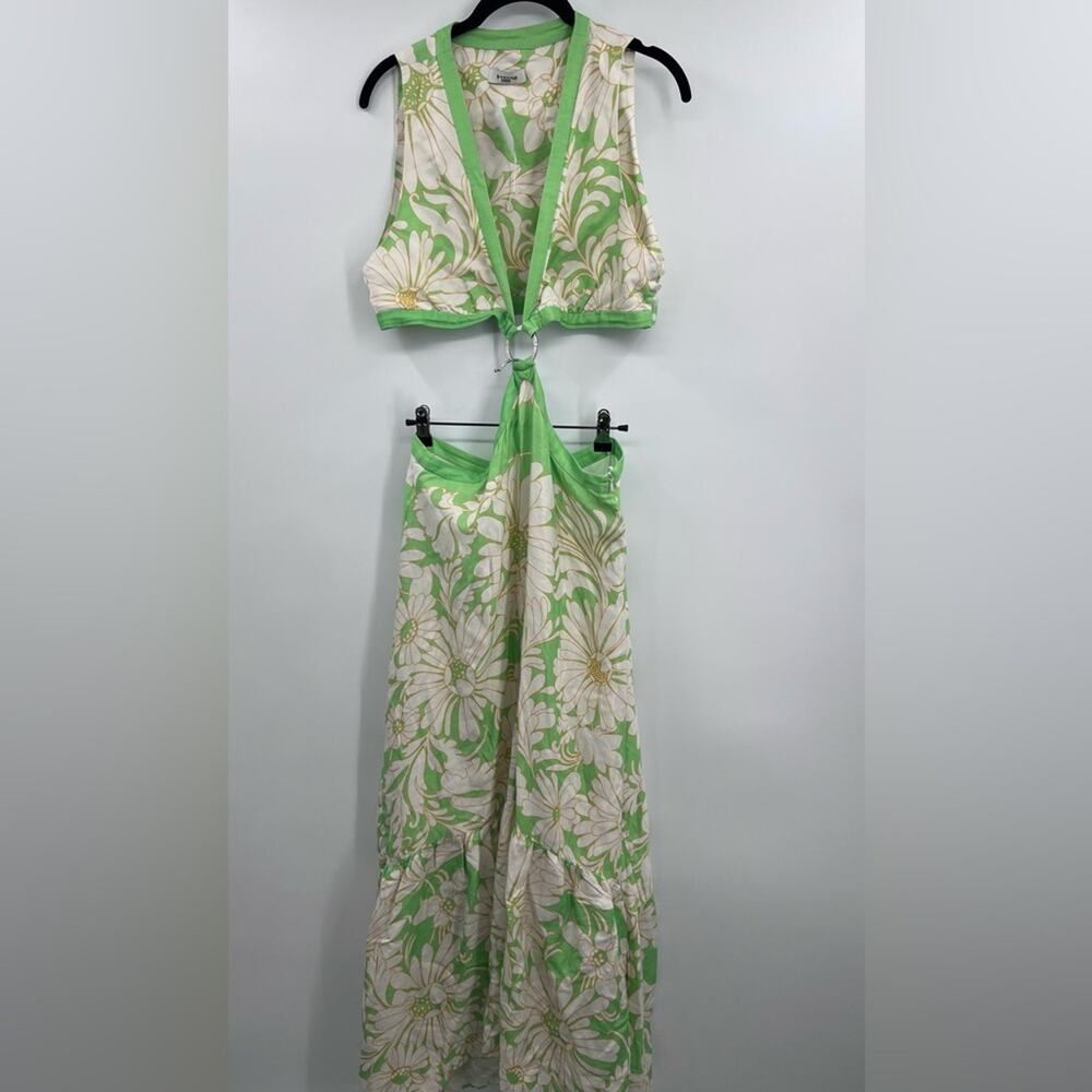 Sandro Ludmila Cutout Dress Retro Green Floral FR42/US 10 - Picture 4 of 7